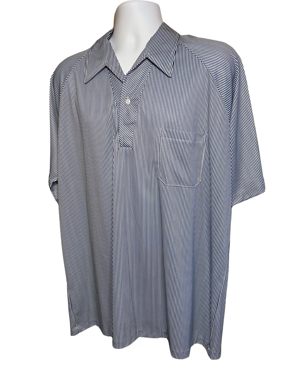 Vintage Lilly Daché Striped Polo | 70s Disco | Navy Pinstripe | Camp Collar